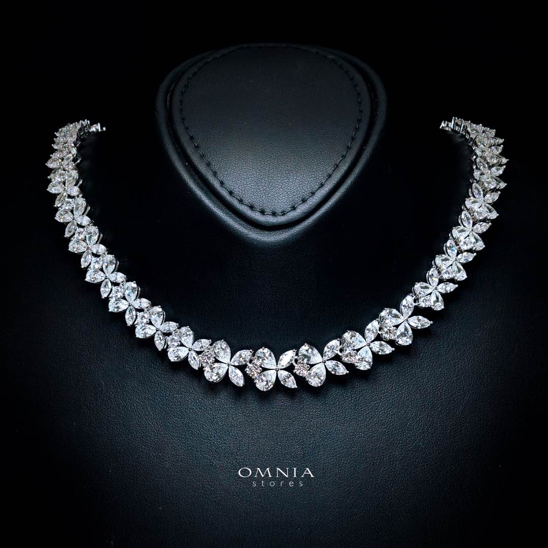 Omnia Karolina Silver Necklace 925 Silver in High Quality White Simulated Diamonds