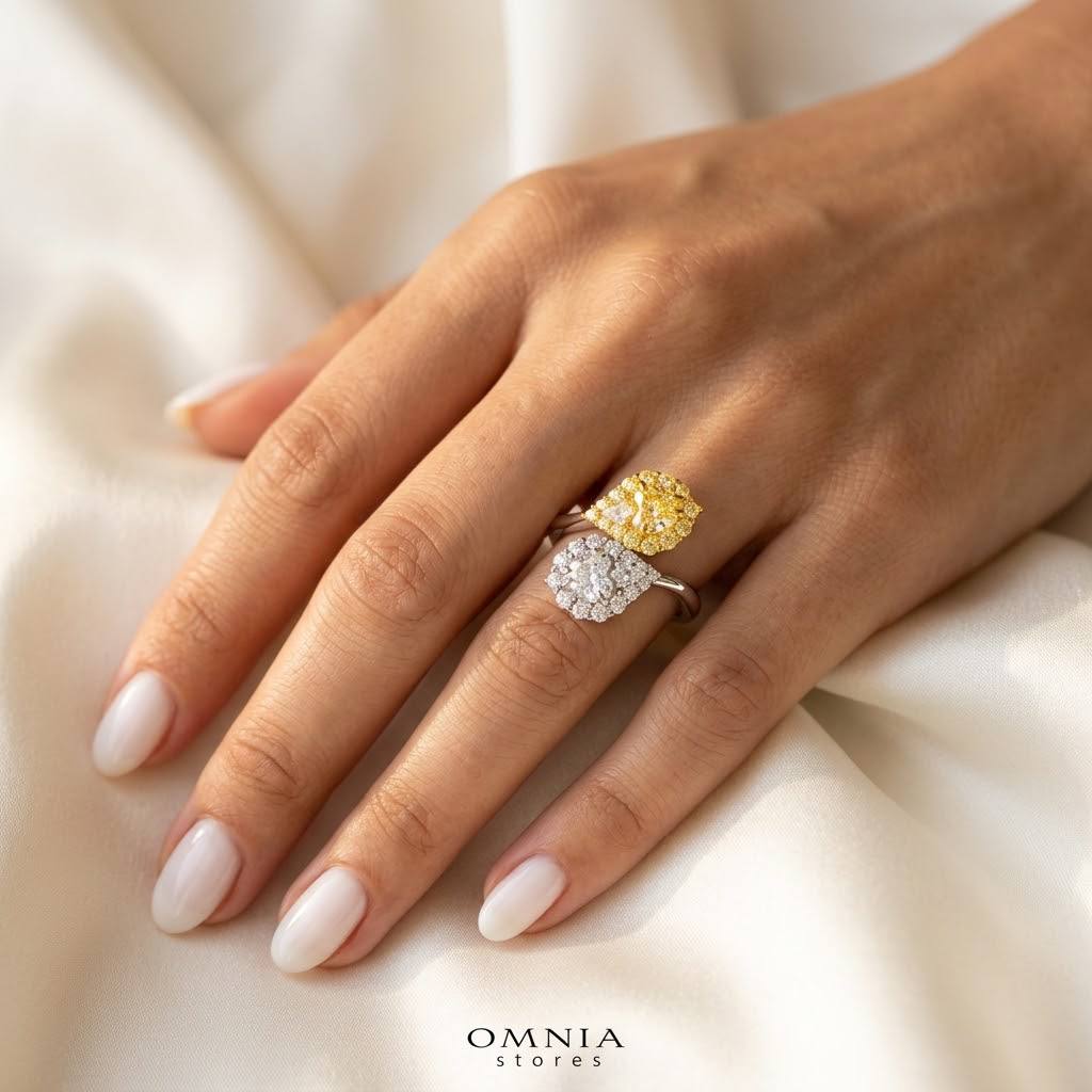 Stefanie Yellow and White Pear-Cut Ring in 925 Silver with Premium Simulated Diamonds