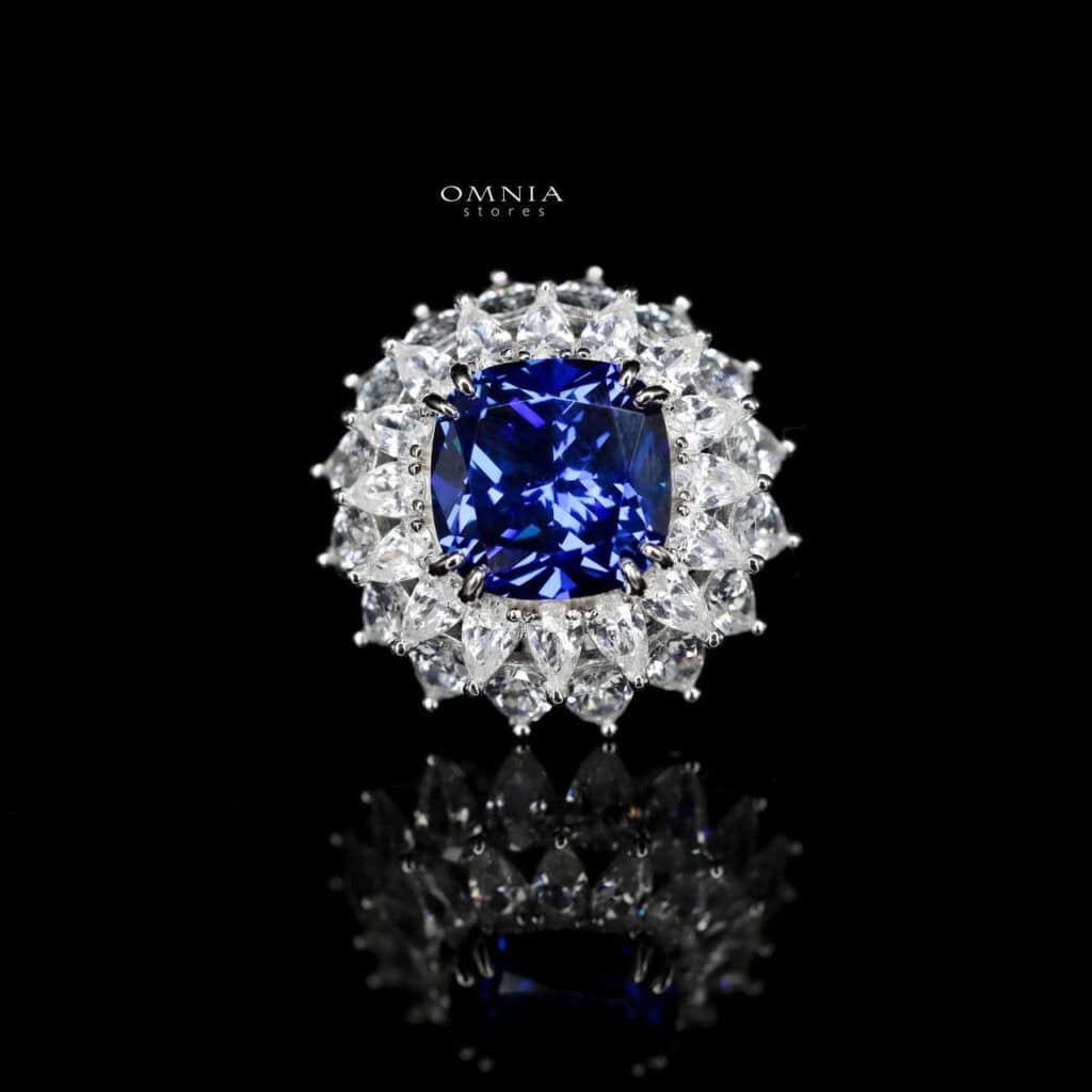 Omnia Thalia Blue Ring 92.5 Pure Silver in High Quality Simulated Diamonds - OMNIASTORES KSA
