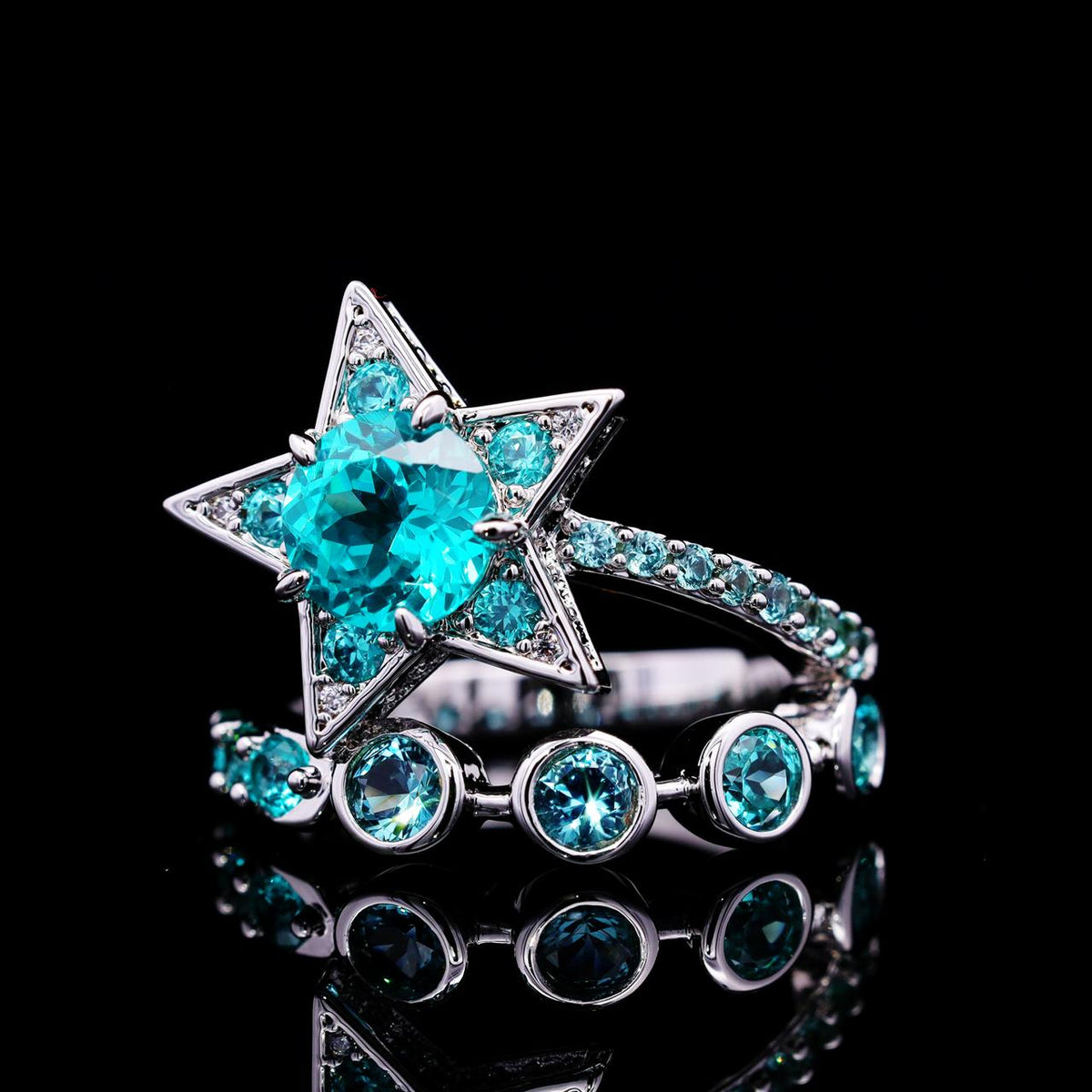 Tisha Turquoise Premium Rhodium-Plated Alloy Ring with High-Quality Simulated Diamonds