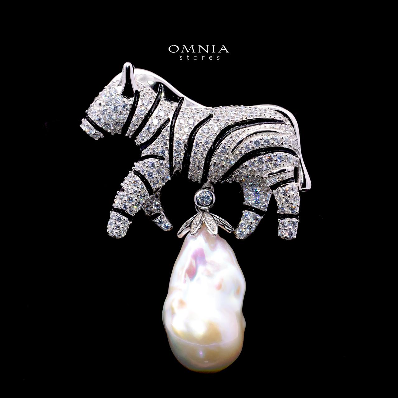 Suzanne Royal Zebra Animal Motif Brooch – Premium Simulated Diamond and Pearl In 925 Silver