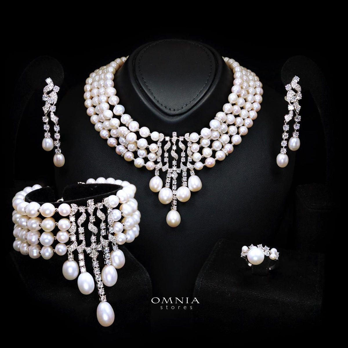 Omnia Behati Fresh Real Water Pearl Set In 925 Silver High Quality Simulated diamonds - OMNIASTORES UAE