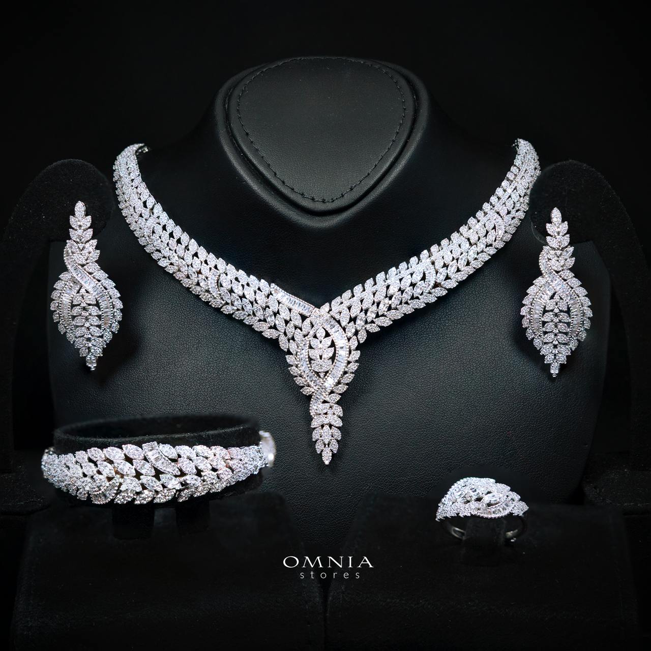 Suhayza White Luxury Bridal Full Set with High-Quality Simulated Diamonds and Rhodium Plating