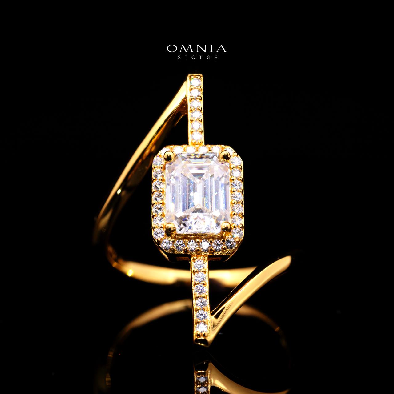 Shelley Emerald-Cut Moissanite Ring 6x8mm (2CT) with Certificate in 925 Sterling Silver Gold Plated
