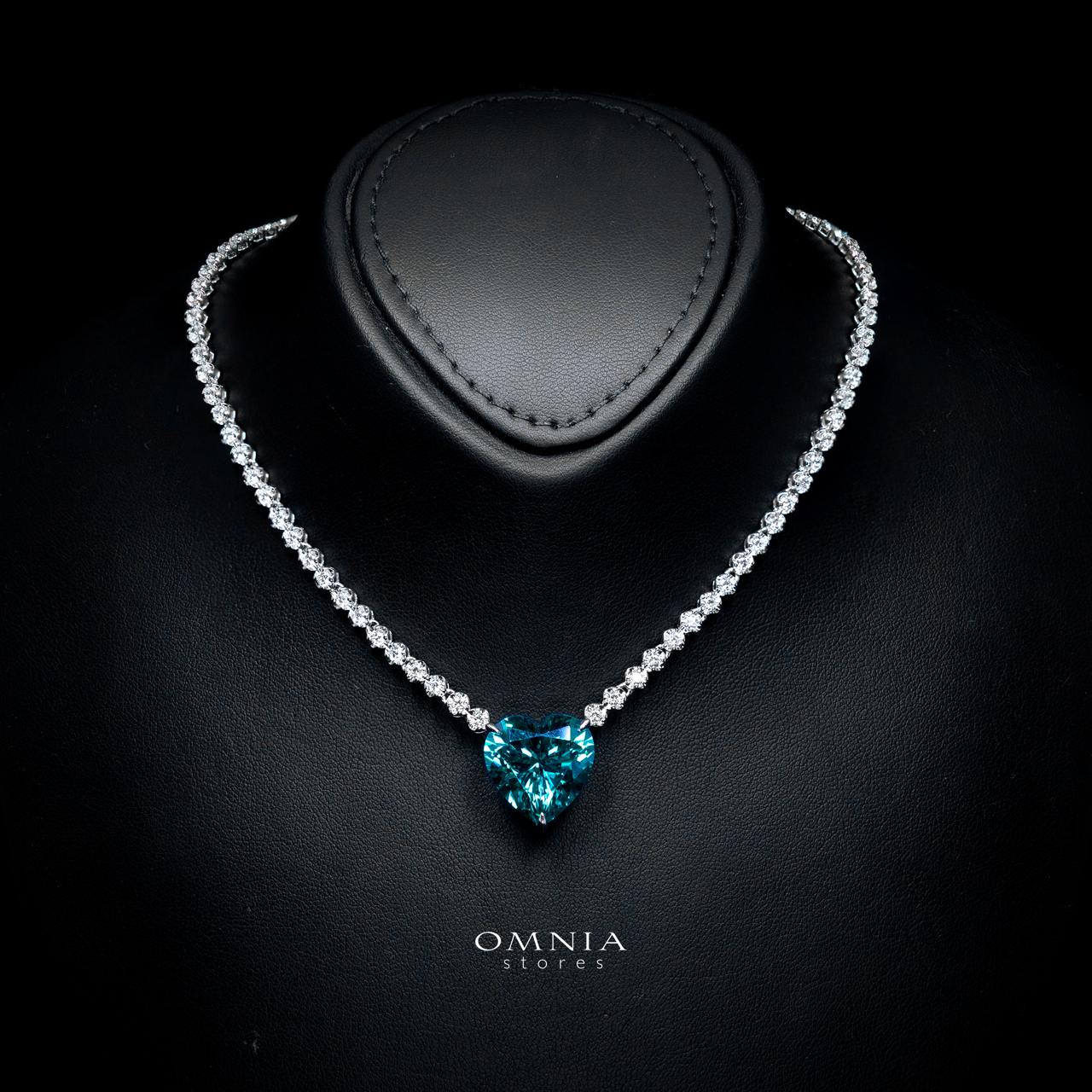 Omnia Sade White and Blue Heart Pendant Necklace With High Quality Certified Lab Crafted Stones In 925 Silver - OMNIASTORES KSA