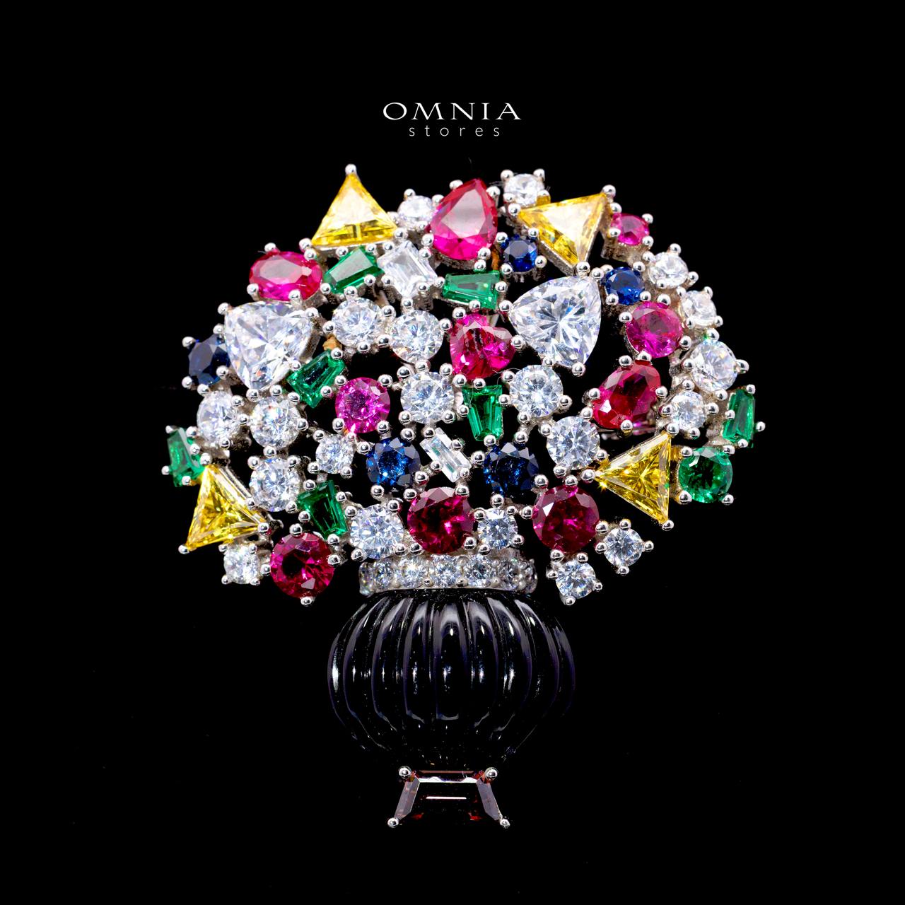 Jenna Multi-Color Brooch with High-Quality Simulated Diamonds in 925 Sterling Silver