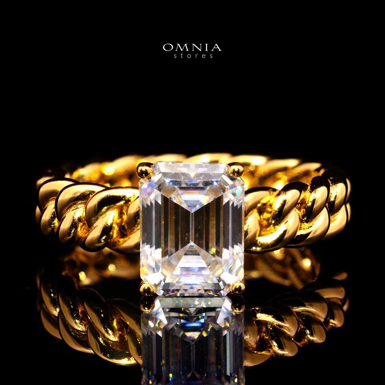 Keira Emerald-Cut Moissanite Ring 7x9mm (3CT) with Certificate in 925 Sterling Silver Gold Plated