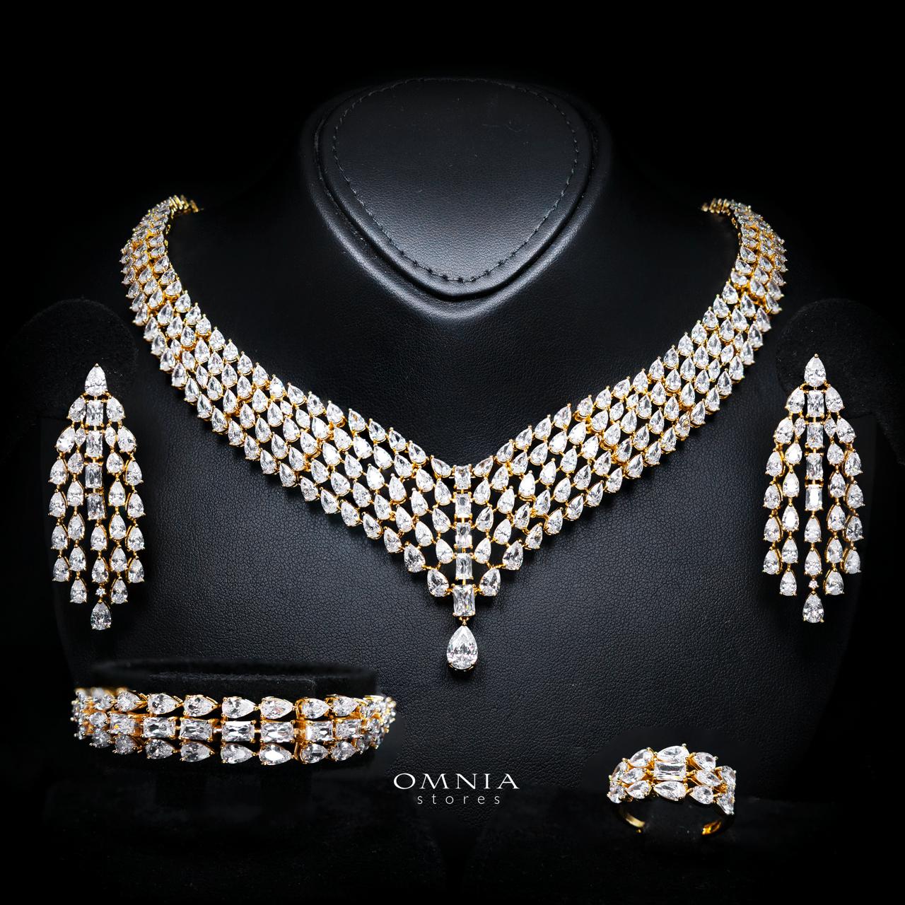 Carina Gold Luxury Bridal Full Set with High-Quality Simulated Diamonds, Rhodium Plated