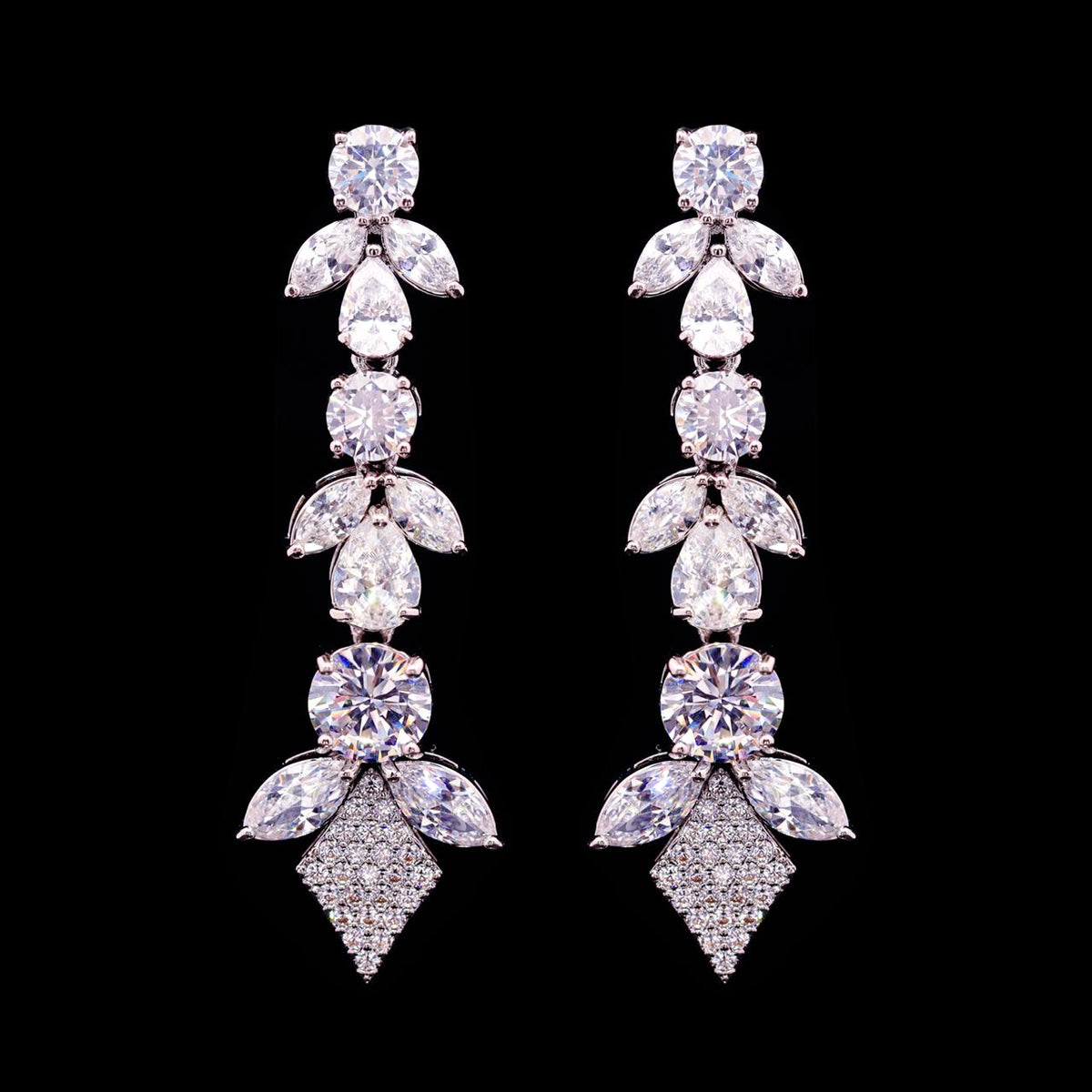 Vionna White Luxury Bridal Earring with High-Quality Zircon Stones Rhodium-Plated Finish