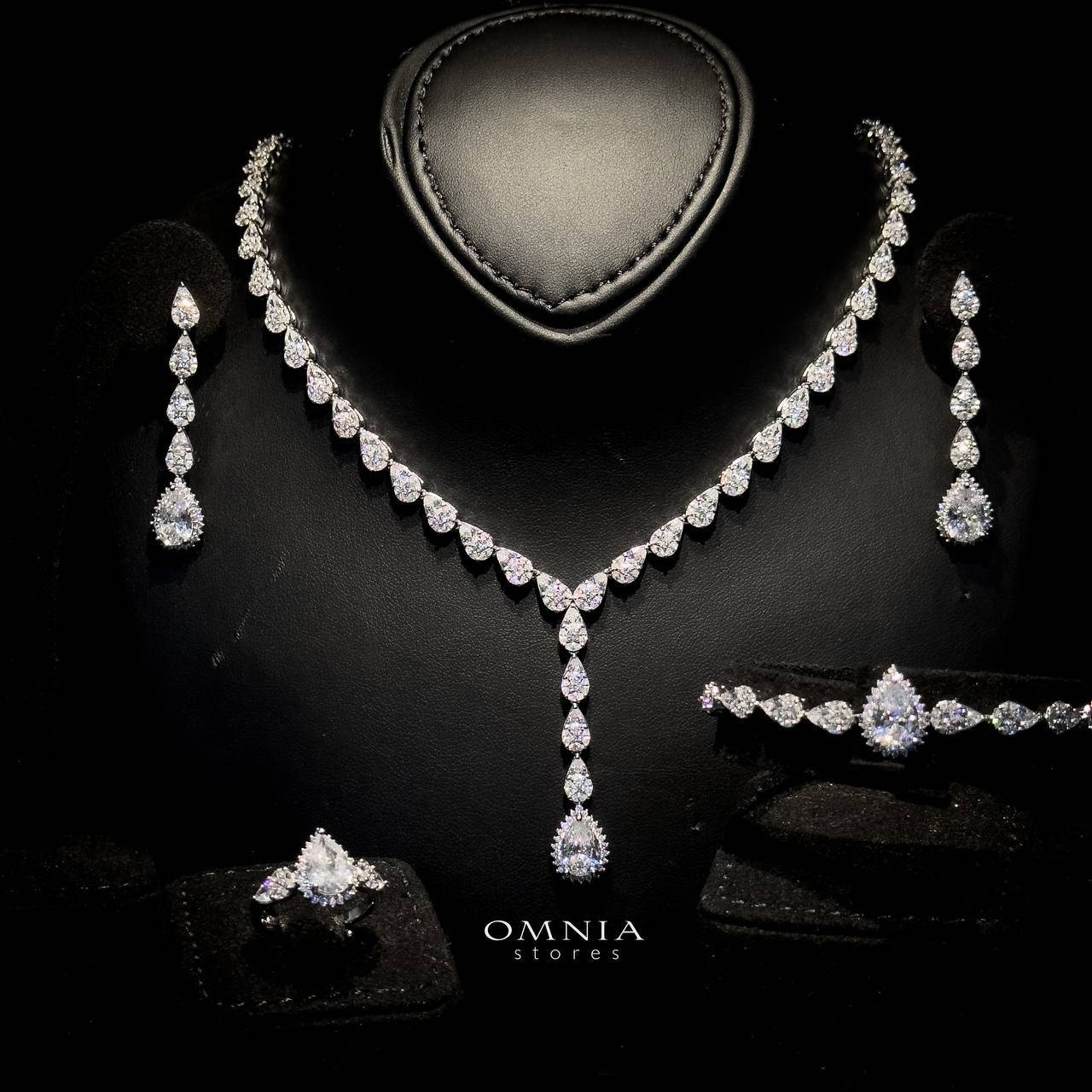 Omnia Radya Bridal Full Set in High Quality Zircon Stone Rhodium Plated - OMNIASTORES UAE