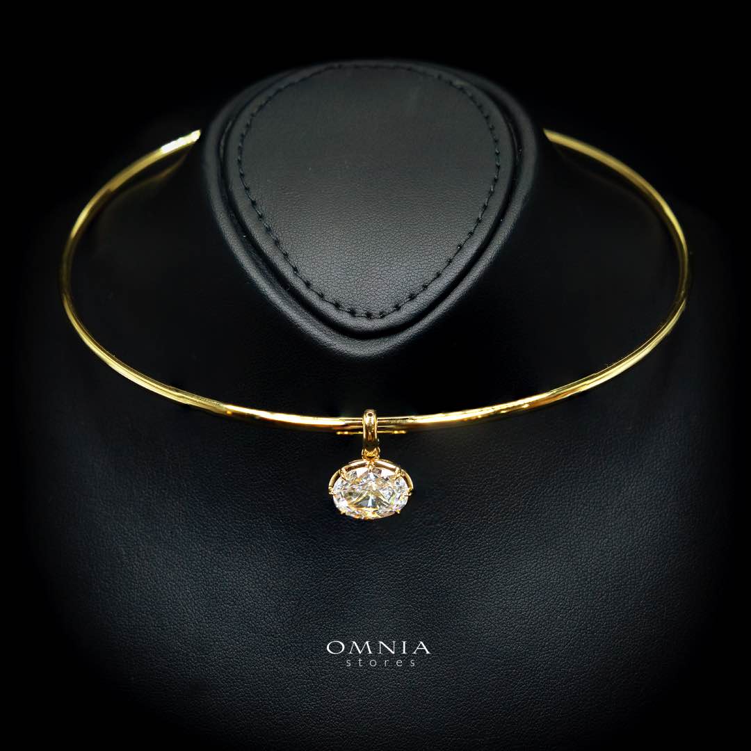 Omnia Rafif Golden Necklace In 925 Silver High Quality Certified Lab Crafted Stones - OMNIASTORES KSA