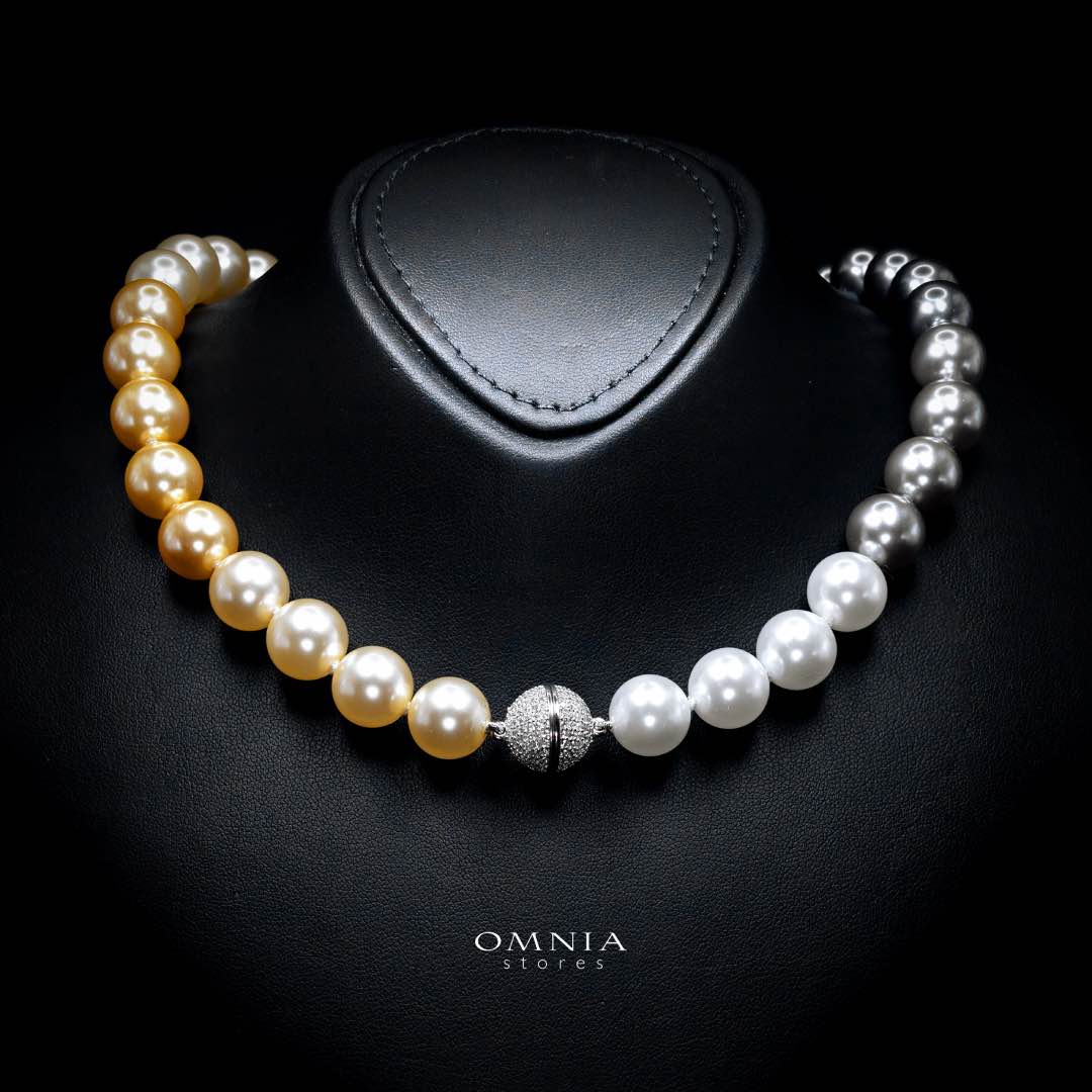 Omnia Sahana Multi Color Pearl Necklace With High Quality Lab Crafted Stones In 925 Silver - OMNIASTORES KSA
