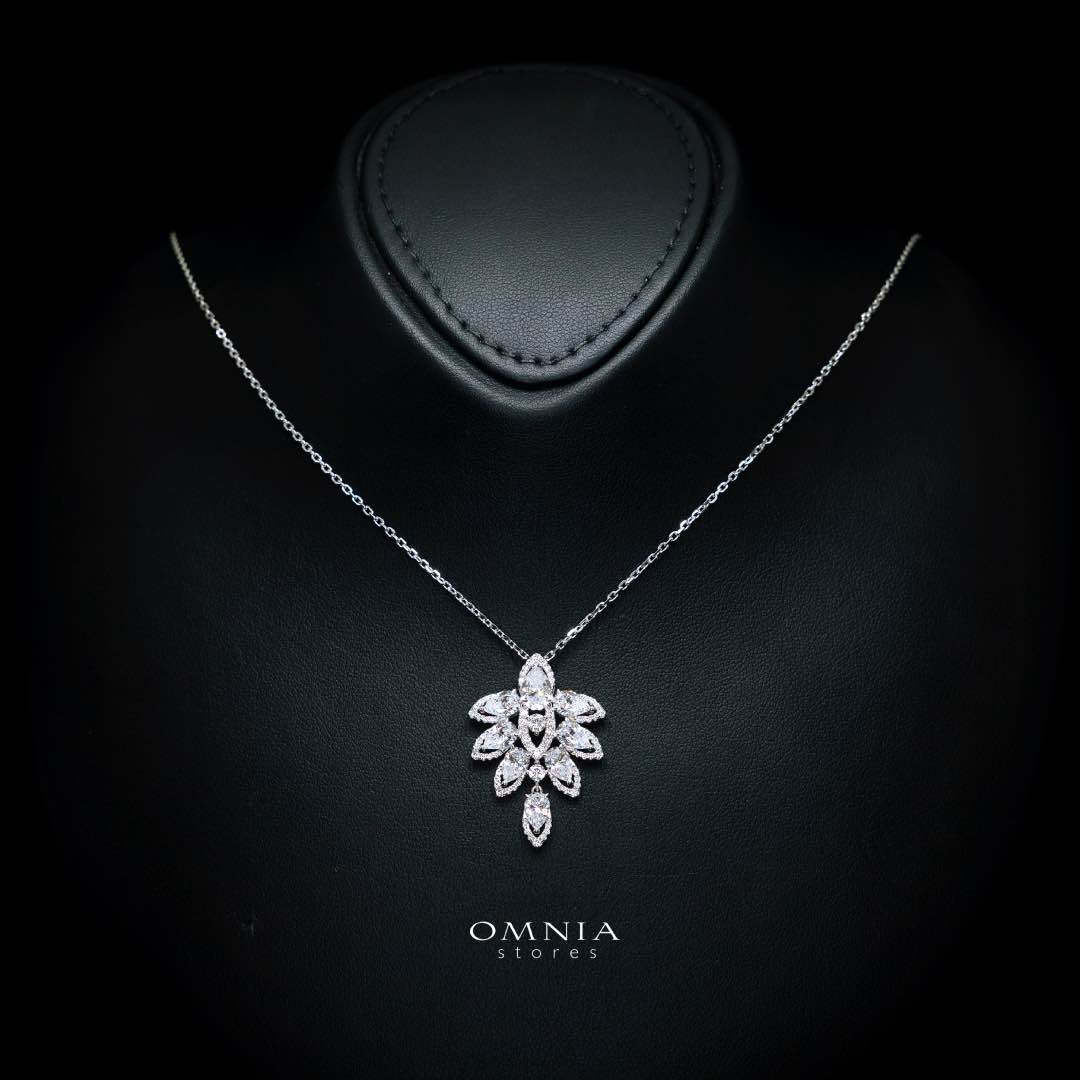 Omnia Nyza White Floral Pendant Necklace With High Quality Certified Lab Crafted Stones In 925 Silver - OMNIASTORES KSA
