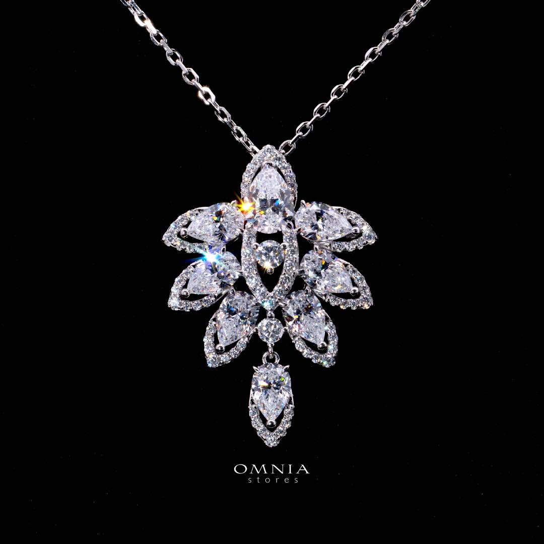 Omnia Nyza White Floral Pendant Necklace With High Quality Certified Lab Crafted Stones In 925 Silver - OMNIASTORES KSA