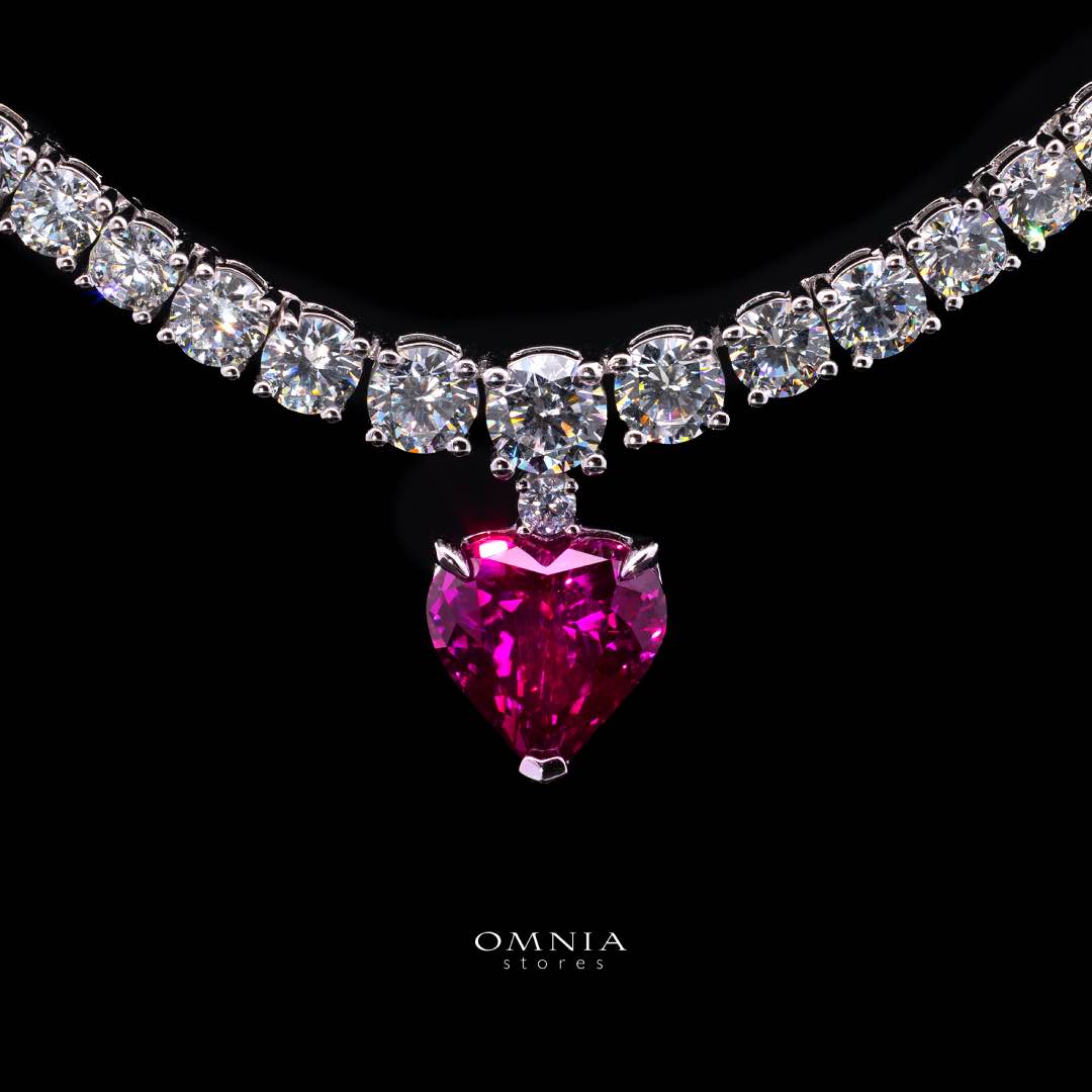 Omnia Zohra White and Red Heart Shape Pendant Necklace In 925 Silver High Quality Certified Lab Crafted Stones - OMNIASTORES KSA