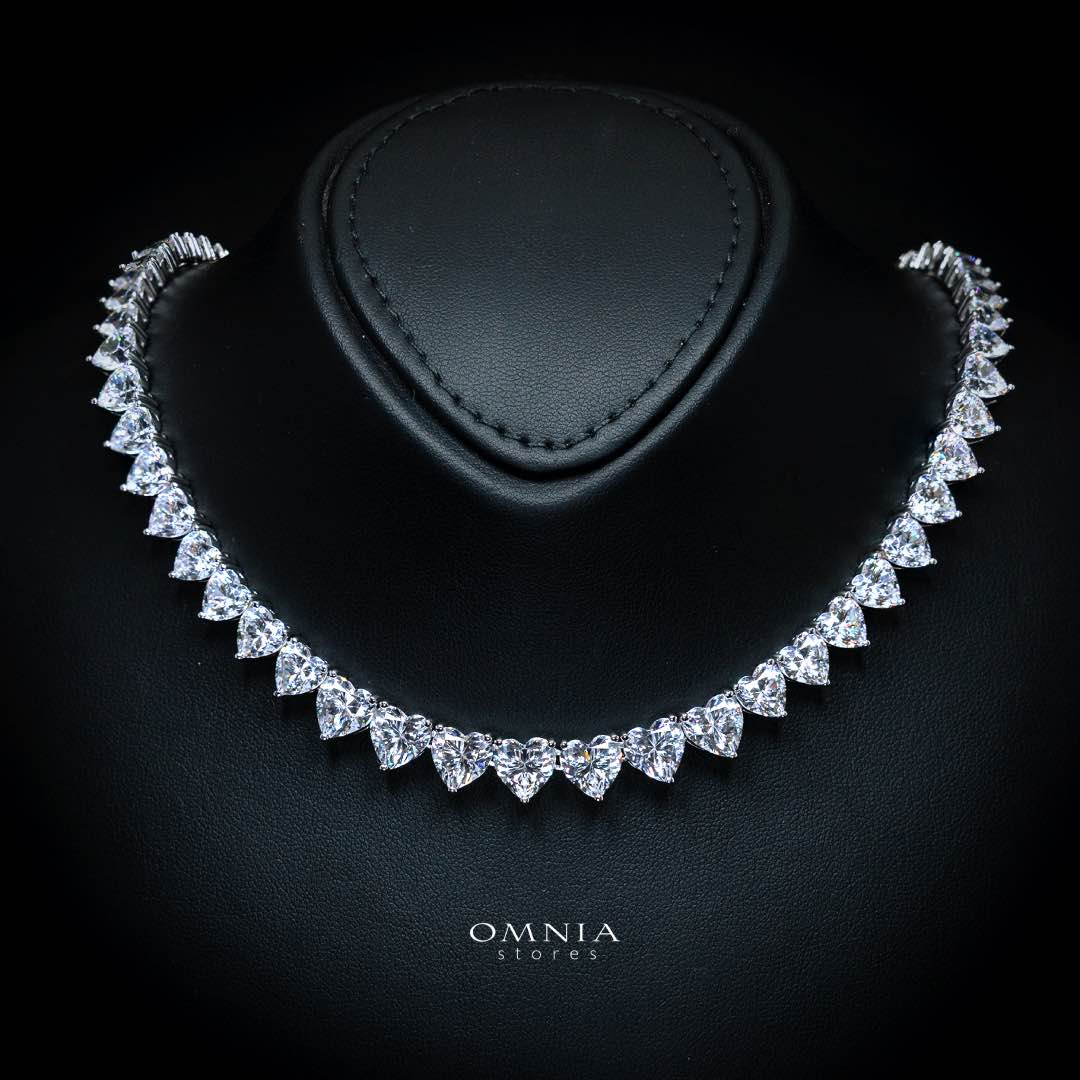 Omnia Hayaam White Heart Necklace With High Quality Certified Lab Crafted Stones In 925 Silver (42cm) - OMNIASTORES KSA