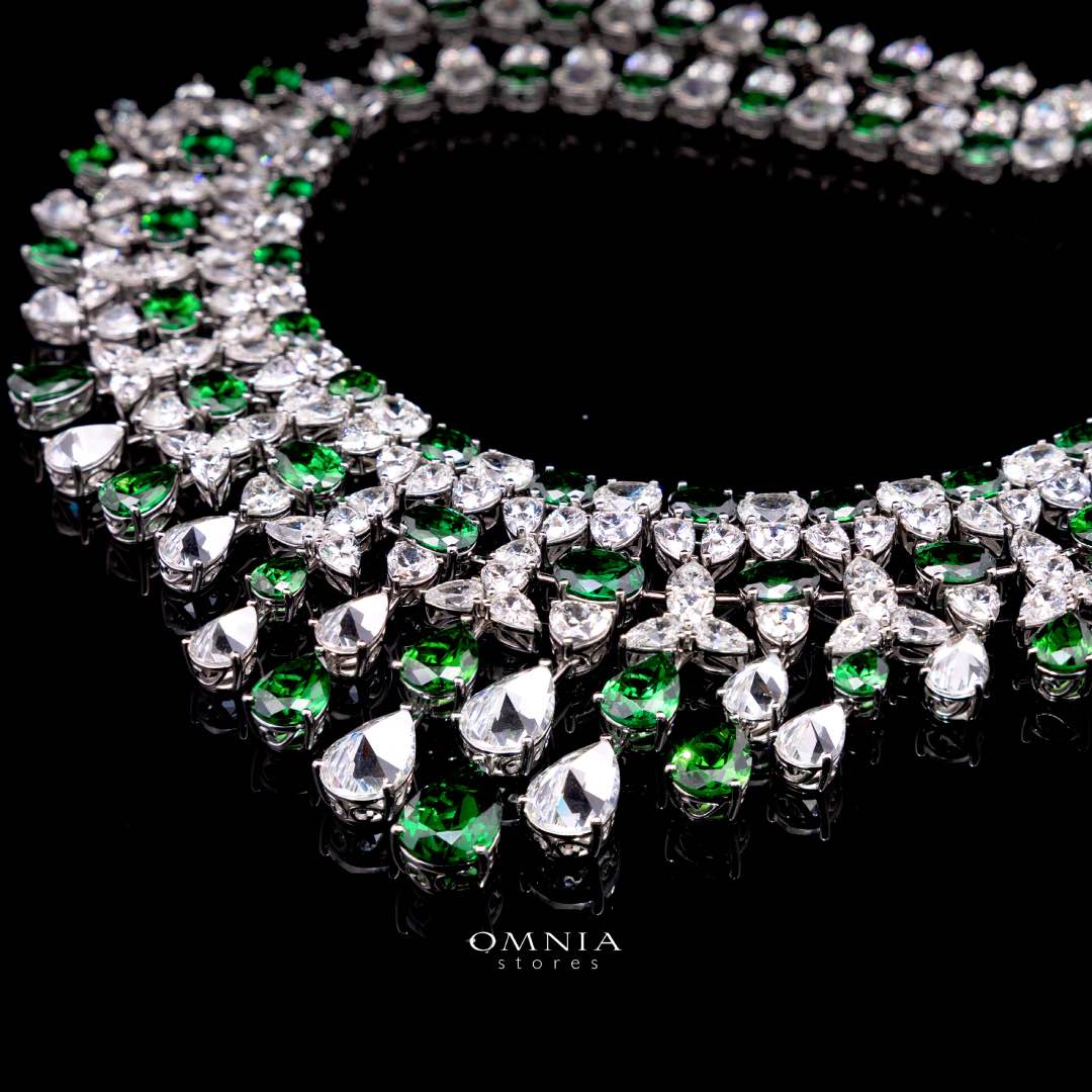 Omnia Kinza Green and White Necklace With High Quality Certified Lab Crafted Stones In 925 Silver - OMNIASTORES KSA