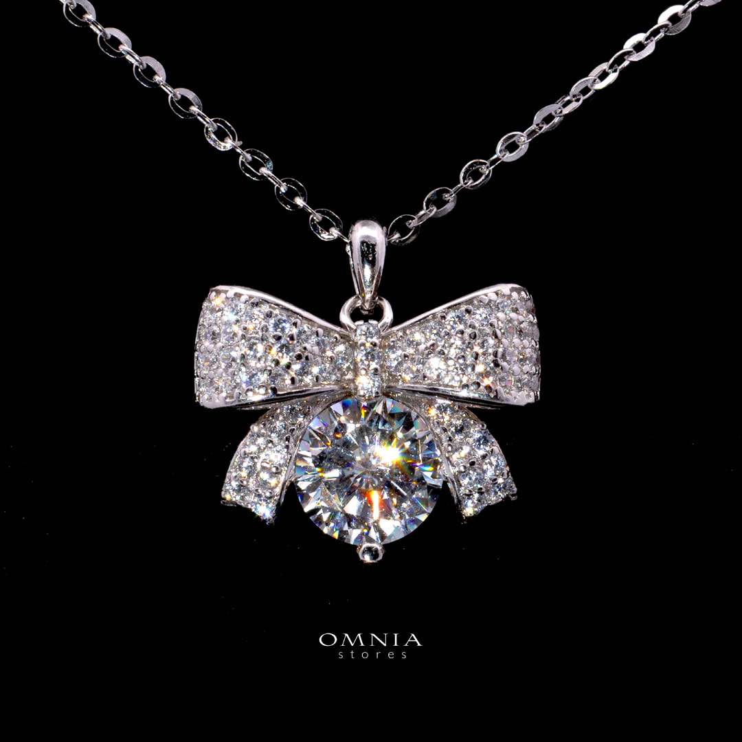 Omnia Asayel Silver Necklace in 925 Silver with High-Quality White Moissanite Stones - OMNIASTORES KSA