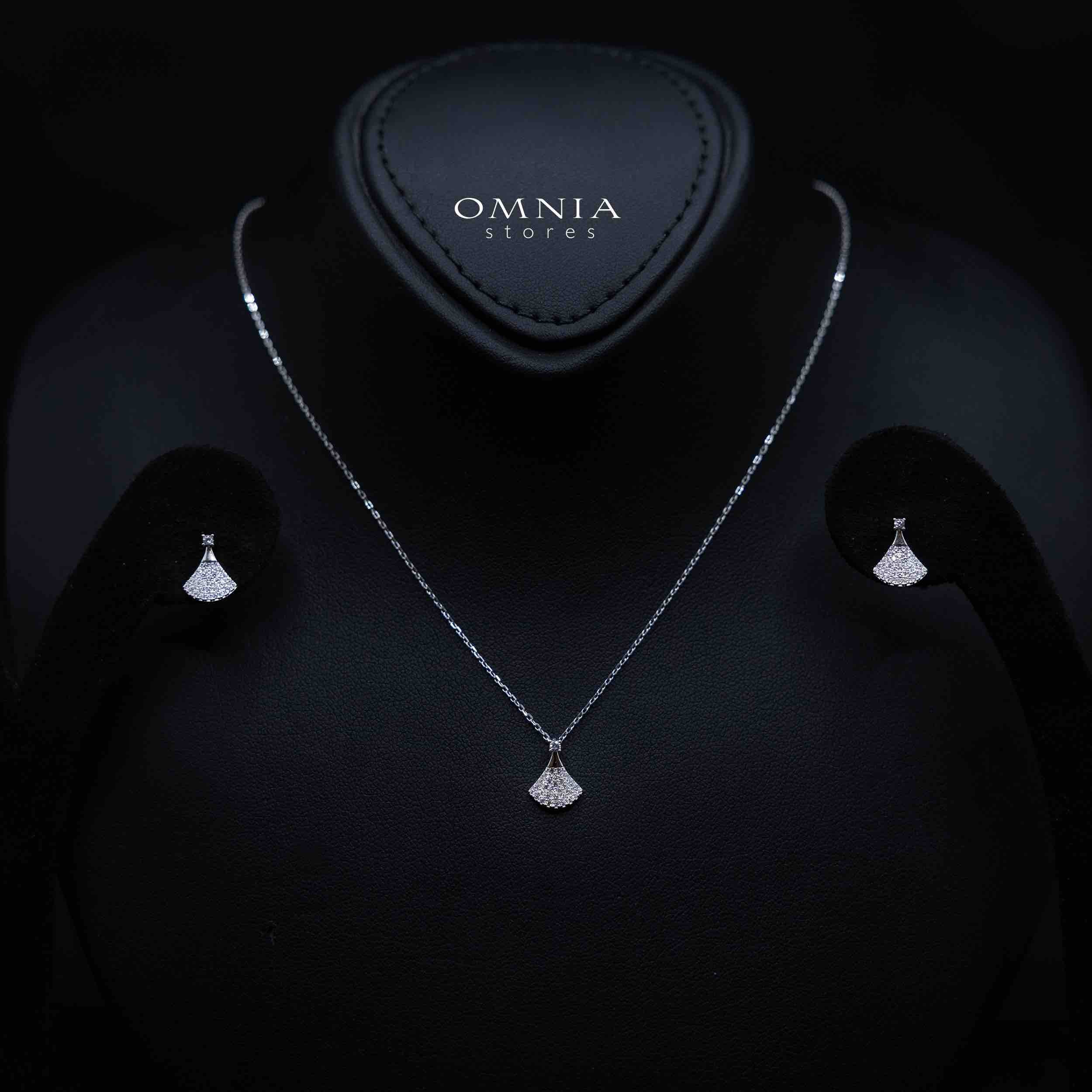 Shidha White Fan Design Silver Necklace and Earrings Set in 925 Silver with High-Quality Premium Simulated Diamonds - OMNIASTORES KSA