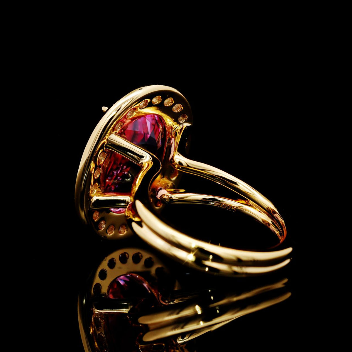 Yomna Pink Gold-Plated Ring with Certificate | High-Quality Simulated Diamonds in 925 Sterling Silver back