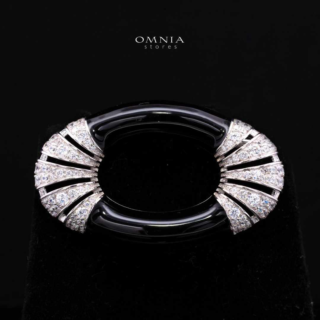 Omnia Najiya Classic Black Silver Brooch in 925 Silver In High Quality Simulated Diamonds