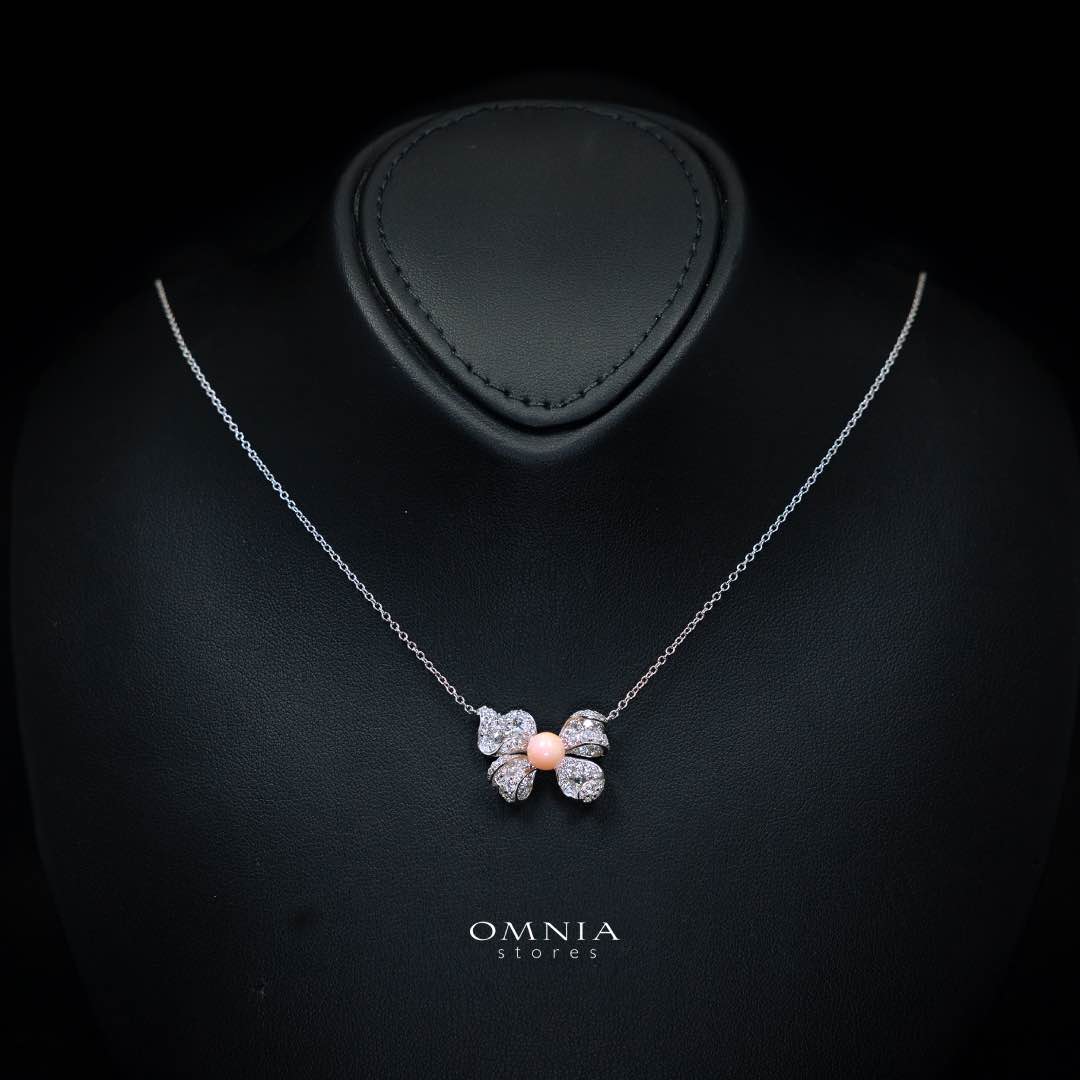 Omnia Coral Butterfly Necklace in 92.5 Silver with High Quality Simulated Diamonds - OMNIASTORES KSA