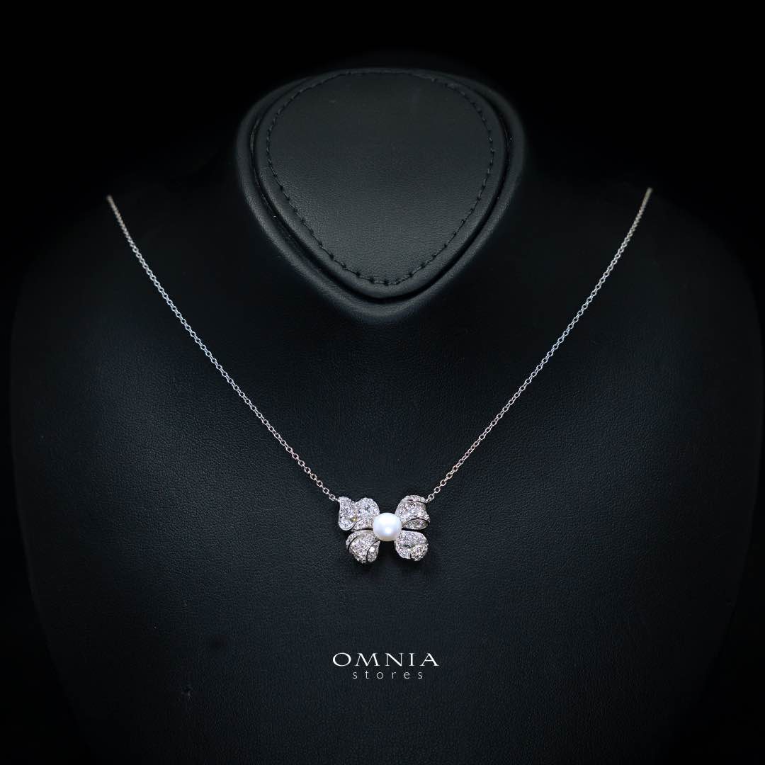 Omnia Pearl Butterfly Necklace in 92.5 Silver with High Quality Simulated Diamonds - OMNIASTORES UAE
