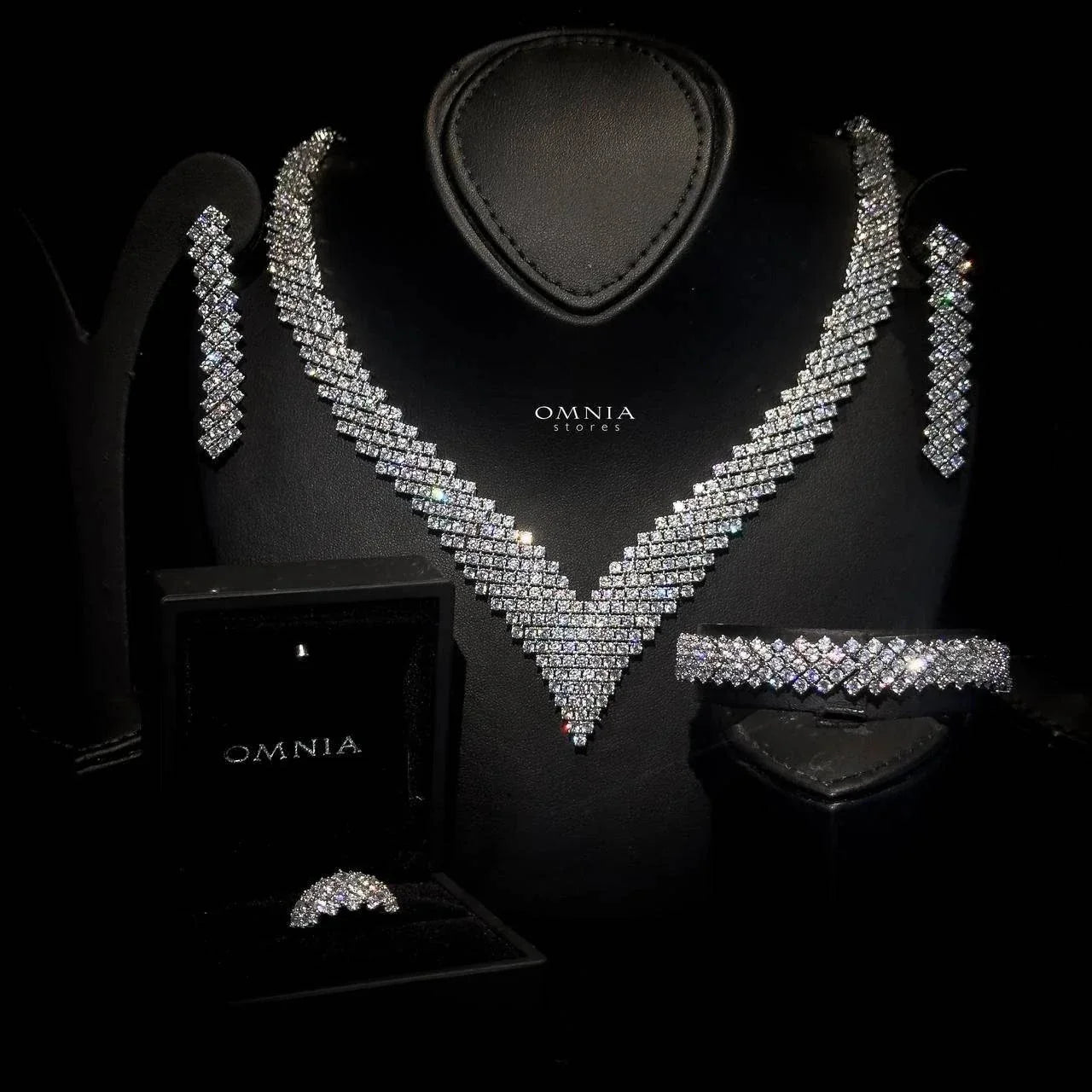 Omnia Thea Bridal Full Set Accessories High Quality Zircon Stone in Rhodium Plated - OMNIASTORES UAE