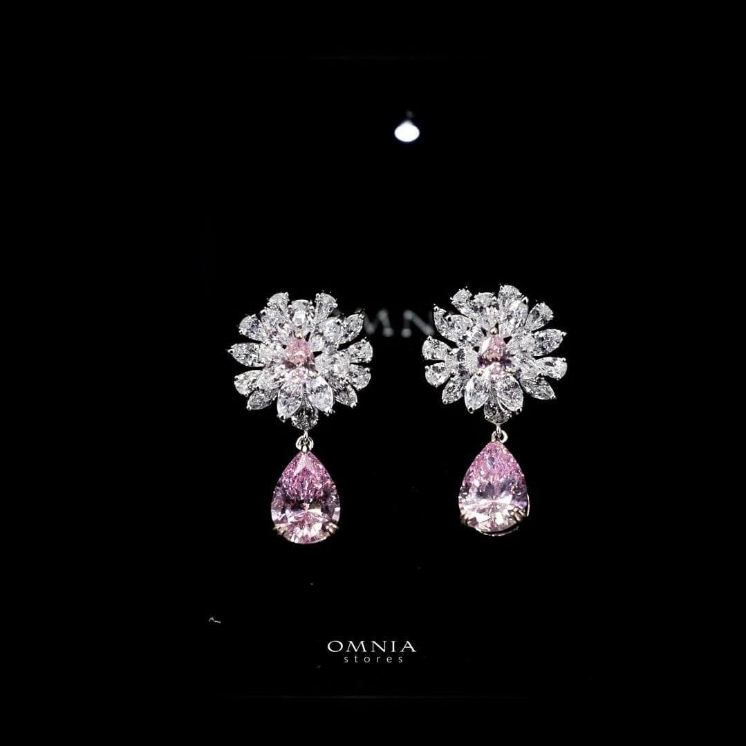 Omnia Nakaret Pink Earring In 92.5 Silver High Quality Simulated Diamonds