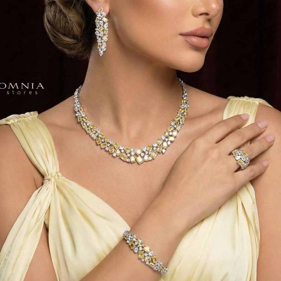 Omnia Anastasia Yellow Bridal Full Set in High Quality Zircon Stone in Rhodium Plated - OMNIASTORES KSA