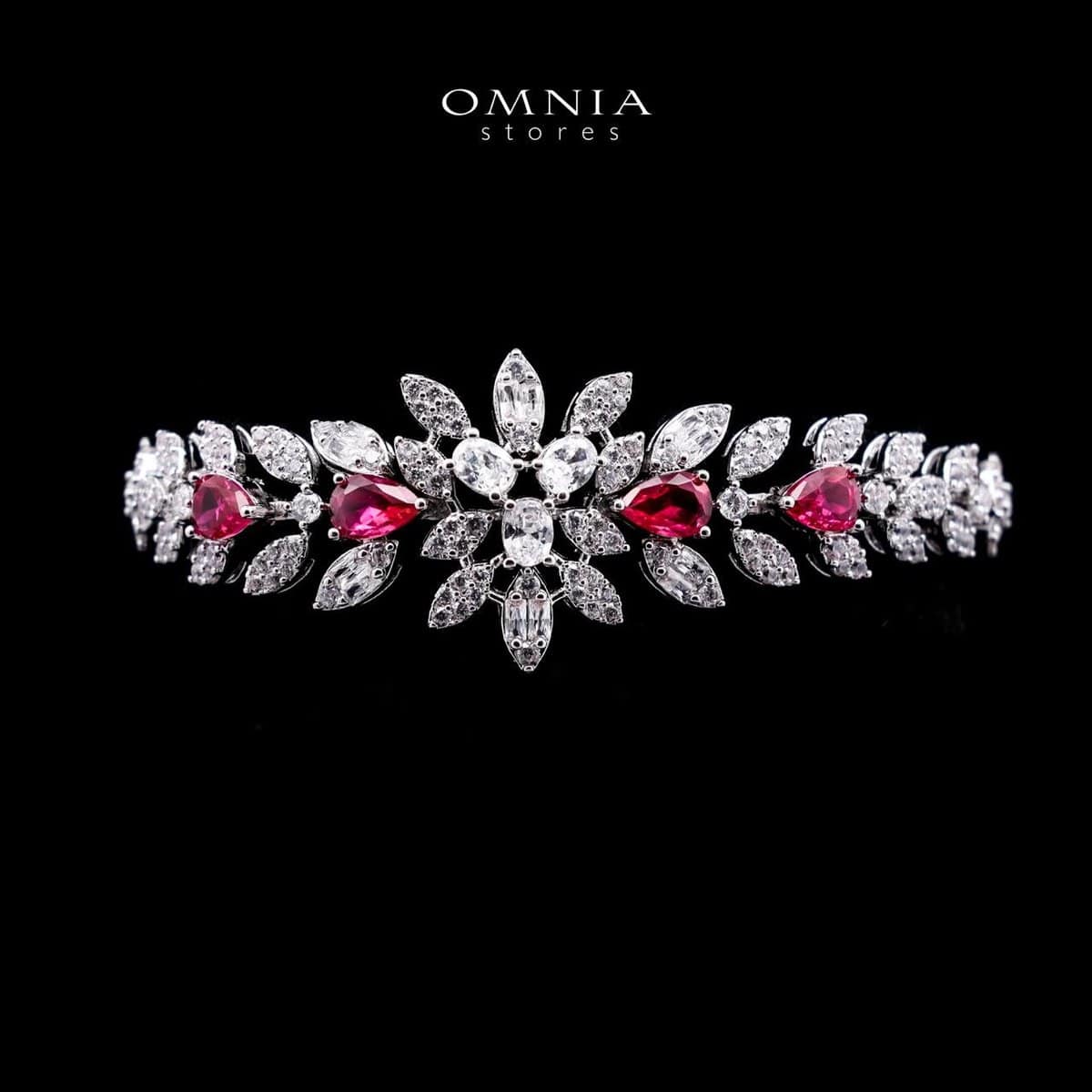 Omnia Anoud Red Bridal Full Set with Sparkling Zircon Stones in High-Quality Rhodium Plated Finish (Only available in KSA) - OMNIASTORES KSA
