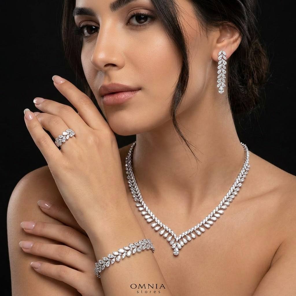 Omnia Aseel White Luxury Bridal Full Set in High Quality Zircon Stone Rhodium Plated - OMNIASTORES KSA