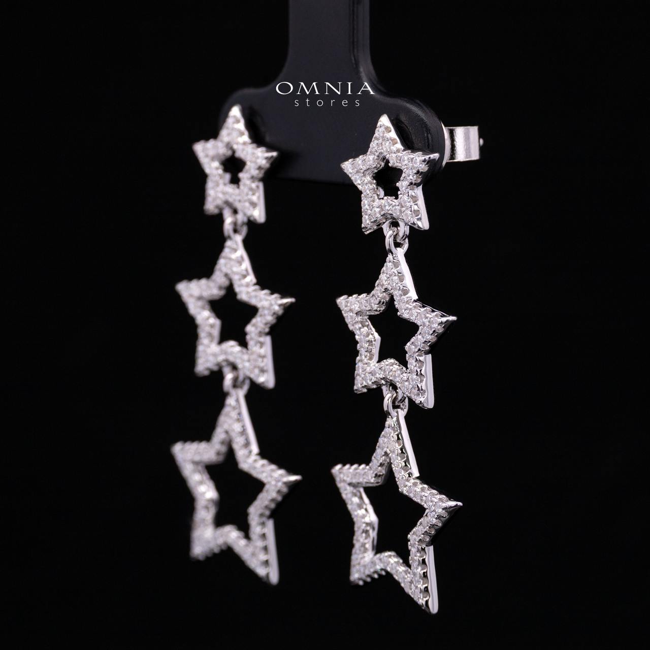 Kelahni Triple Star Drop Earrings — 925 Sterling Silver with Premium Simulated Diamonds - OMNIASTORES KSA