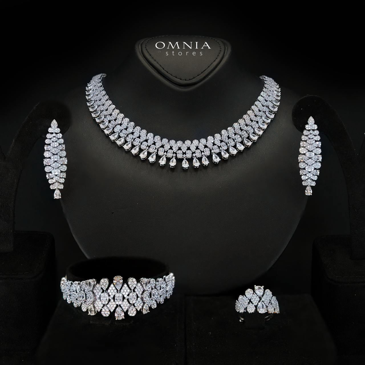 Jazlyn White Bridal Full Set in Rhodium-Plated Finish with Premium Zircon Stones - OMNIASTORES KSA