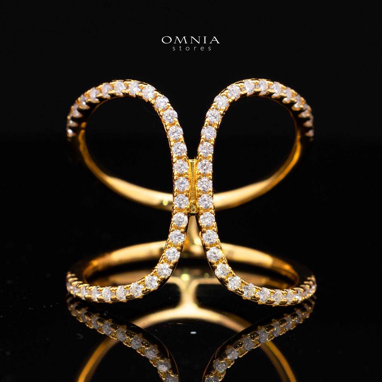 Sariba White Moissanite Open Crossover Pavé Ring – Gold-Plated 925 Sterling Silver