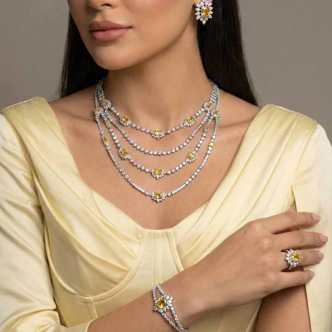 Omnia Blair Dark Yellow Luxury Bridal Full Set High Quality Simulated Diamonds - OMNIASTORES KSA