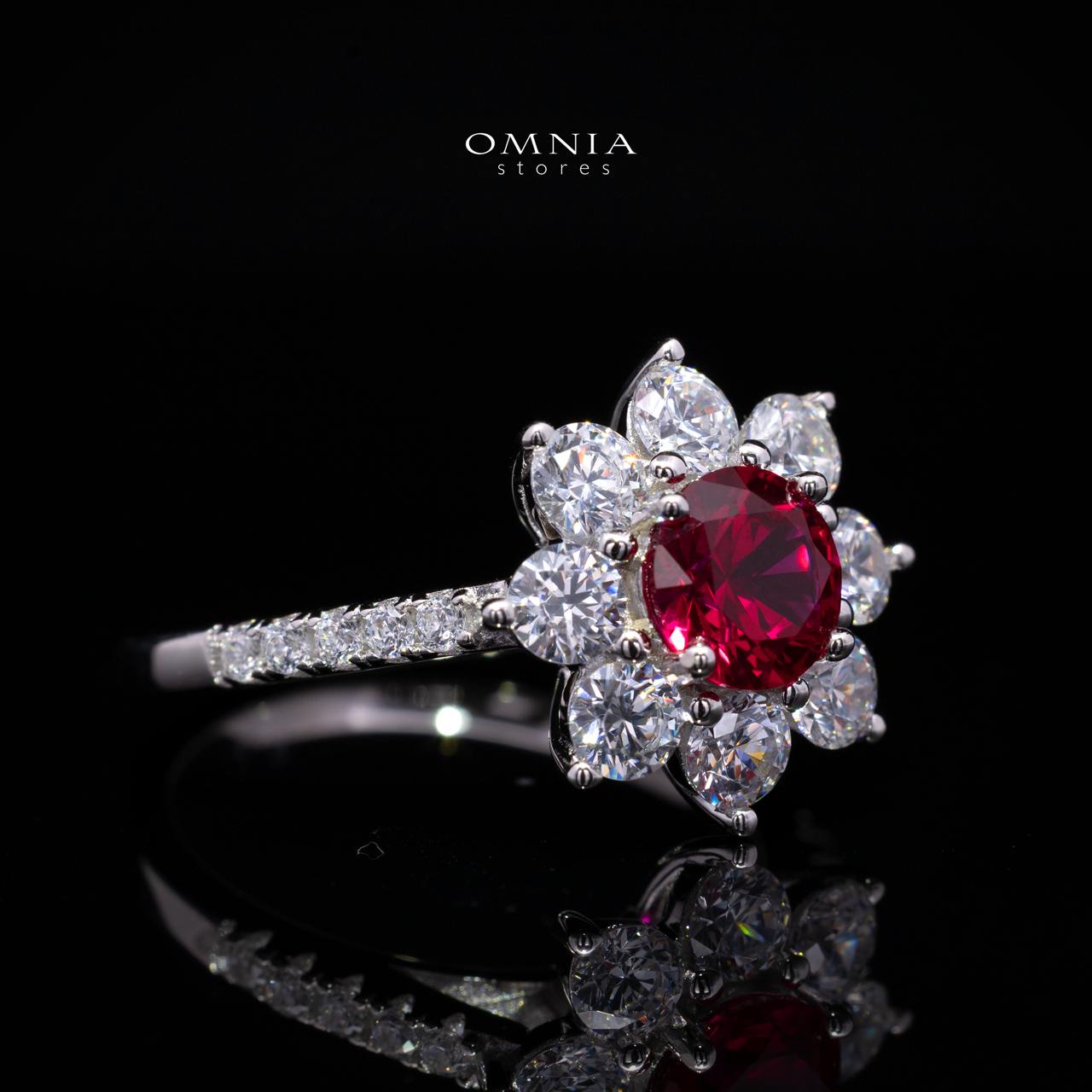 Henrietta Lab-Grown Red Ruby Ring with GRC Certificate, Round 5mm in 925 Sterling Silver