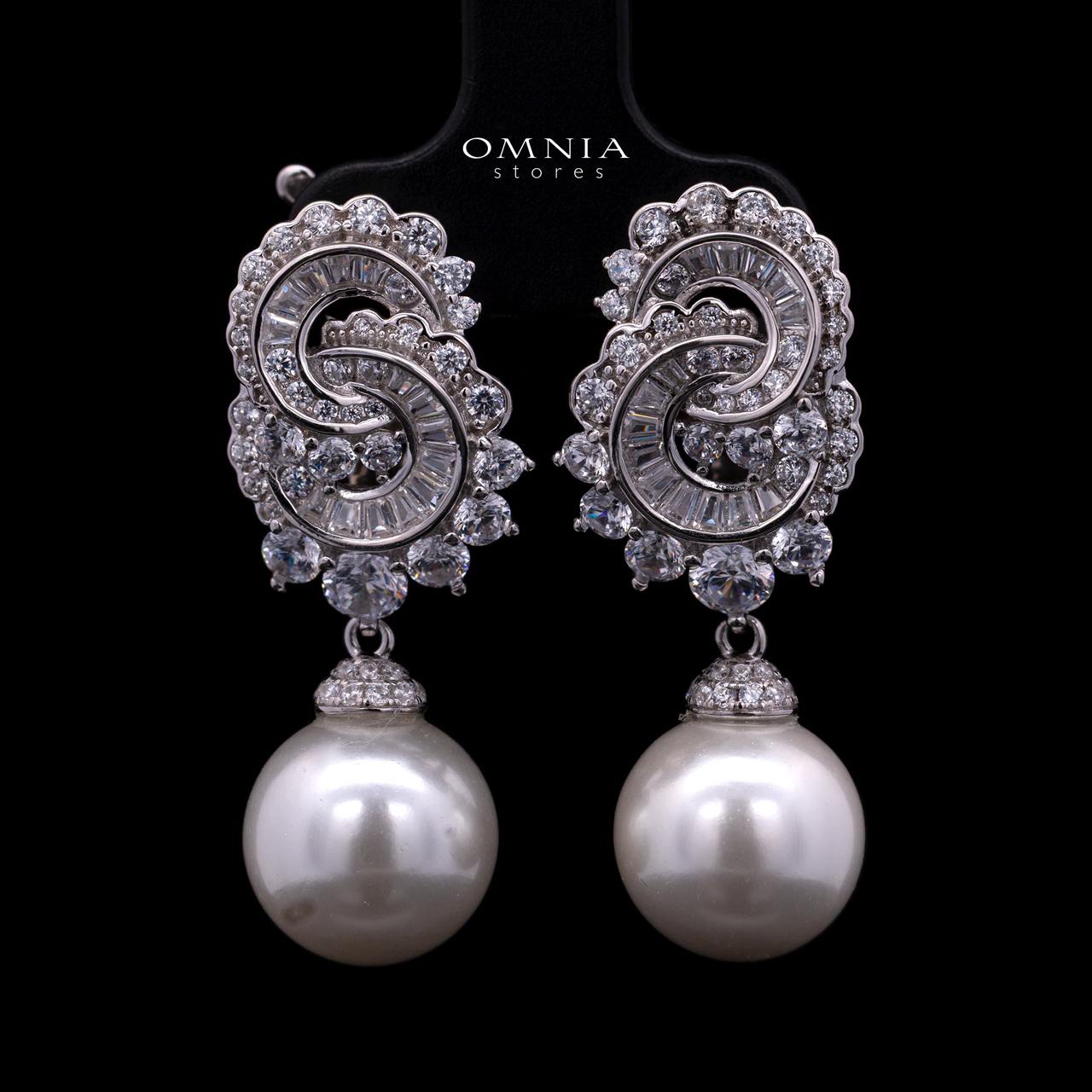 Francesca Luxury Pearl Drop Earrings in 925 Sterling Silver with Premium Simulated Diamonds - OMNIASTORES KSA