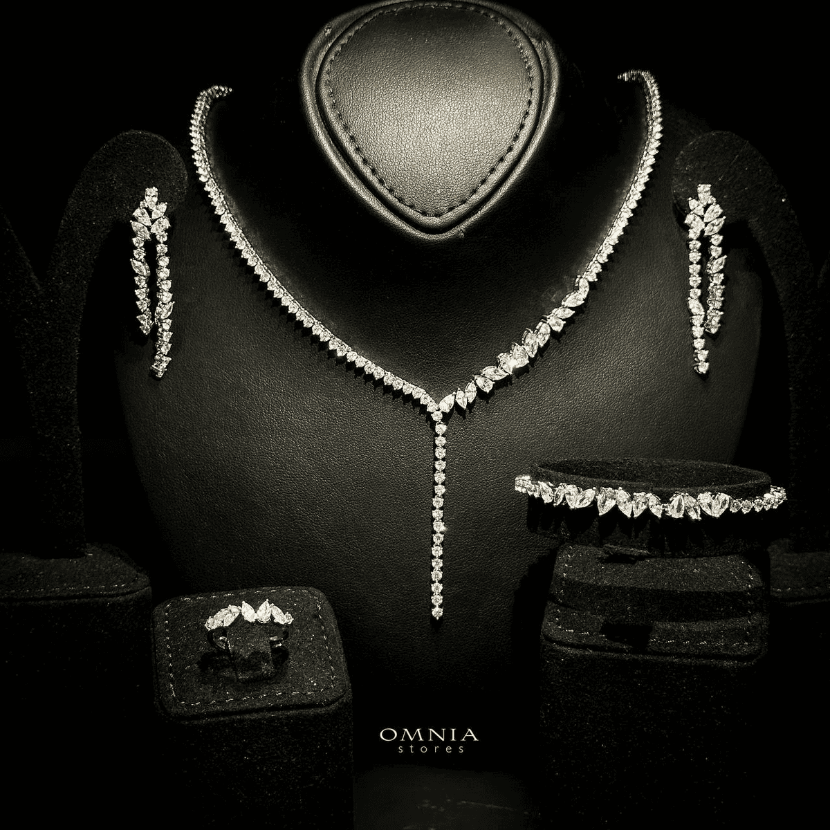 Omnia Claire White Bridal Full Set in High Quality Zircon Stone in Rhodium Plated - OMNIASTORES KSA