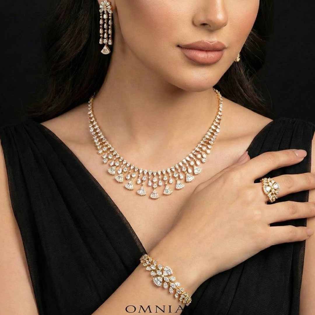 Omnia Camilla Gold Luxury Bridal Full Set in High Quality Rhodium Plated Zircon Stones - OMNIASTORES KSA