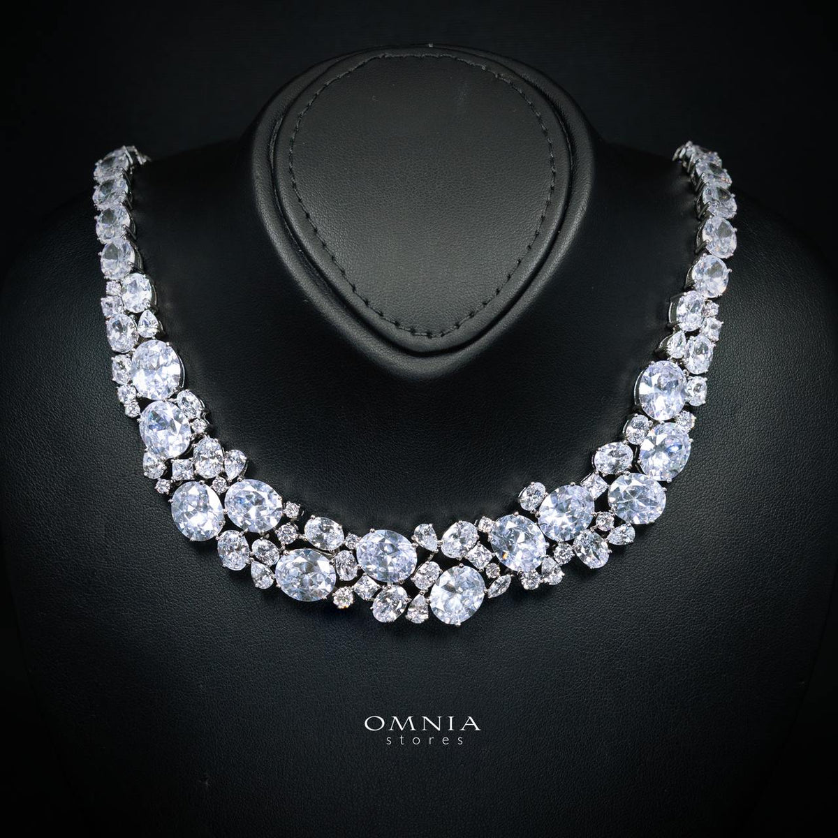 Omnia Artemis White Luxury Bridal Set with Round and Oval Cut High Quality Simulated Diamonds Premium Rhodium Plated