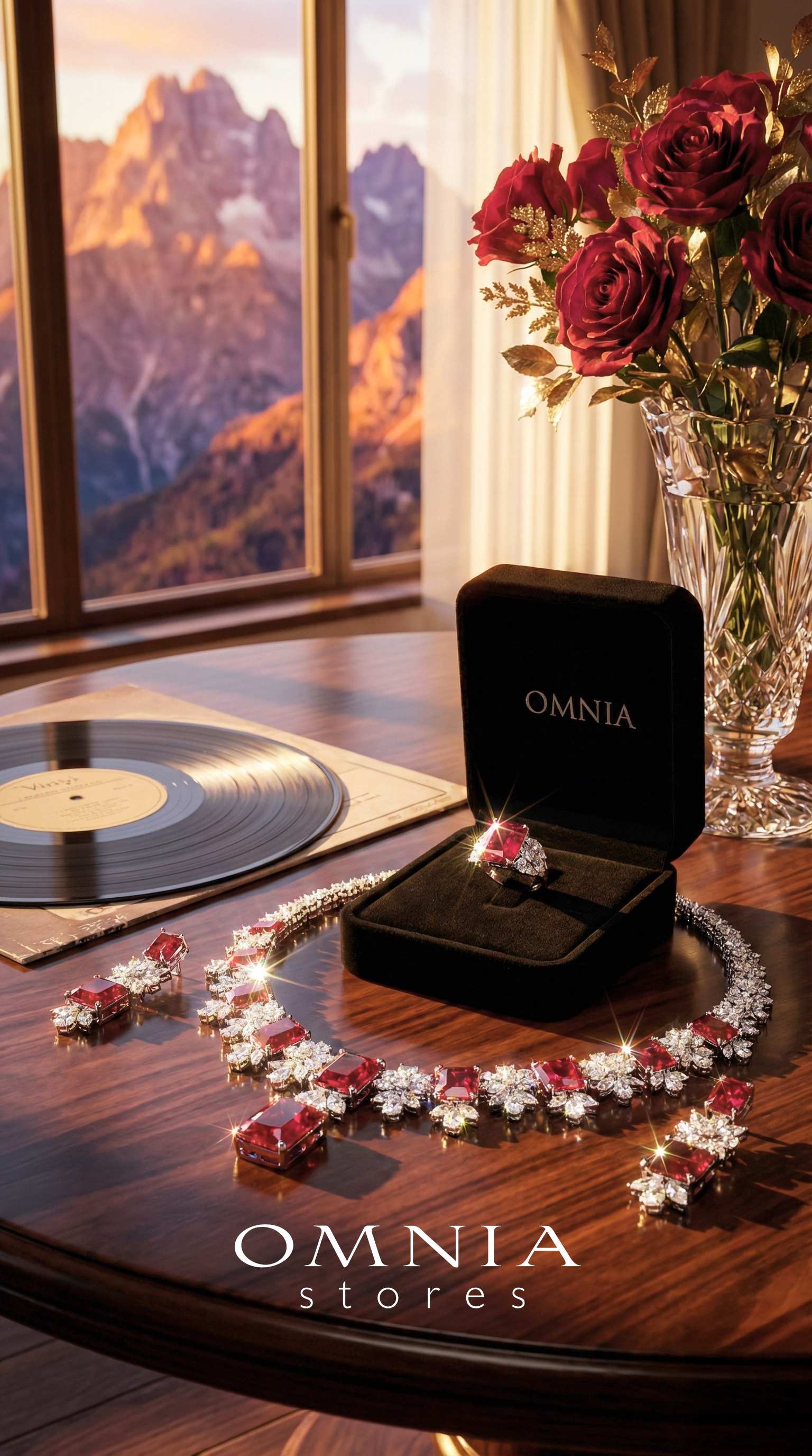 Omnia Charlene Red Bridal Full Set with Radiant and Pear-Cut High-Quality Simulated Diamonds Rhodium Plated - OMNIASTORES KSA