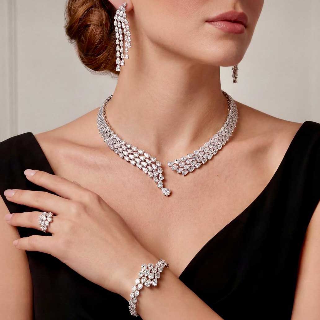 Omnia Ciara White Luxury Bridal Full Set in High Quality Rhodium Plated Zircon Stones - OMNIASTORES KSA