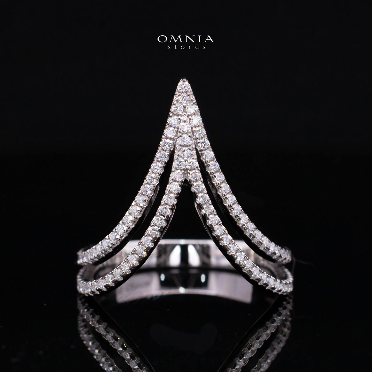 Qasida White Moissanite Triple-Layer Chevron Pavé Ring in 925 Sterling Silver