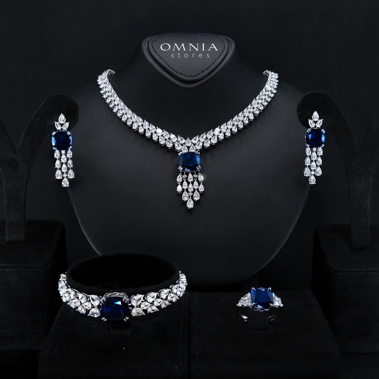 Nazaha Bridal Full Set in Rhodium Plated with High Quality White and Blue Zircon Stones(Size 16 only available in ksa) - OMNIASTORES KSA