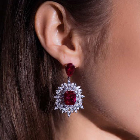 Omnia Thalia Red Earring in 92.5 Silver High Quality Simulated diamonds - OMNIASTORES KSA
