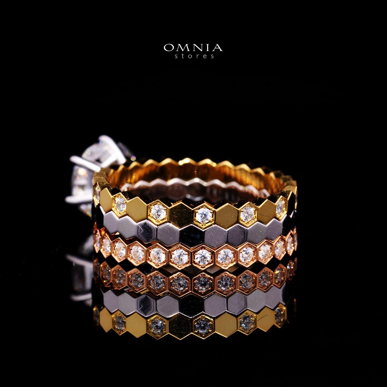 Agnese Tricolor Ring with Certificate | High-Quality Premium Simulated Diamonds in 925 Sterling Silver - OMNIASTORES KSA