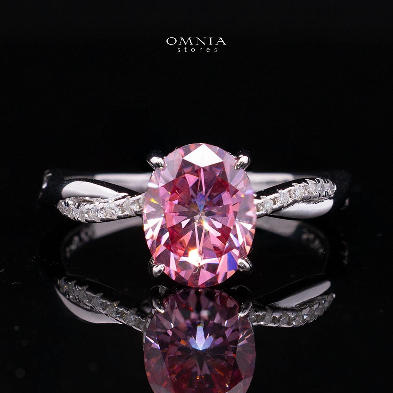 Joodi Pink Moissanite Ring with GRA Certificate Oval 6x8mm (2ct) – Twisted Pavé Band Design, 925 Sterling Silver