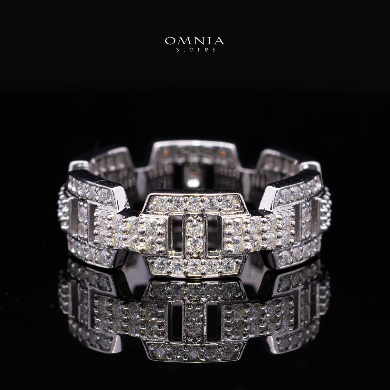 Alessia White Moissanite Modern Chain-Link Stone-Set Ring – Rhodium-Plated 925 Sterling Silver