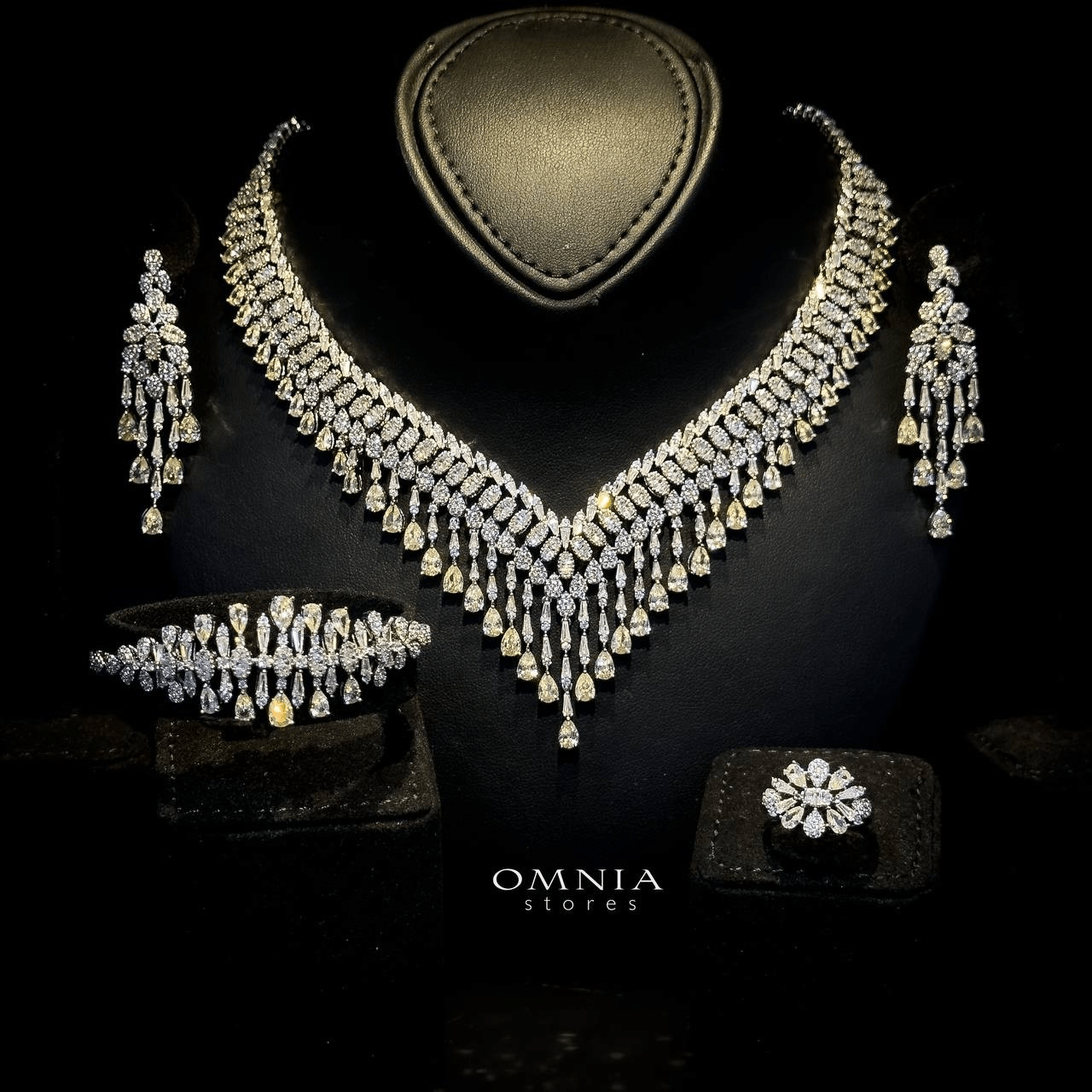 Omnia Miyah Yellow Bridal Full Set Accessories in High Quality Zircon Stone Rhodium Plated - OMNIASTORES UAE